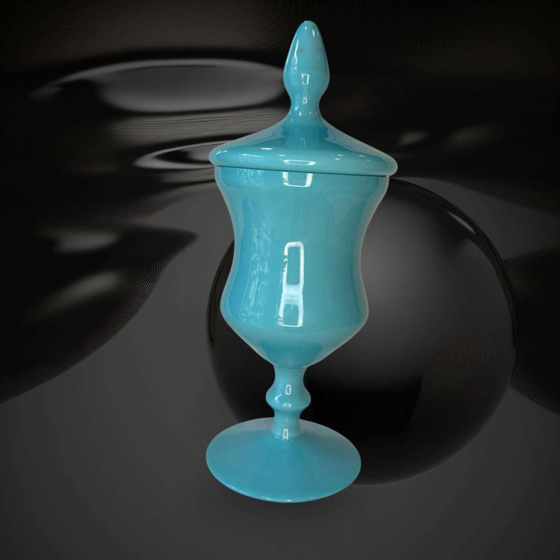 Esta Bombonera de opalina celeste es una pieza decorativa de gran elegancia visual, perfecta para quienes buscan un objeto con presencia delicada, color suave y una silueta distinguida. 