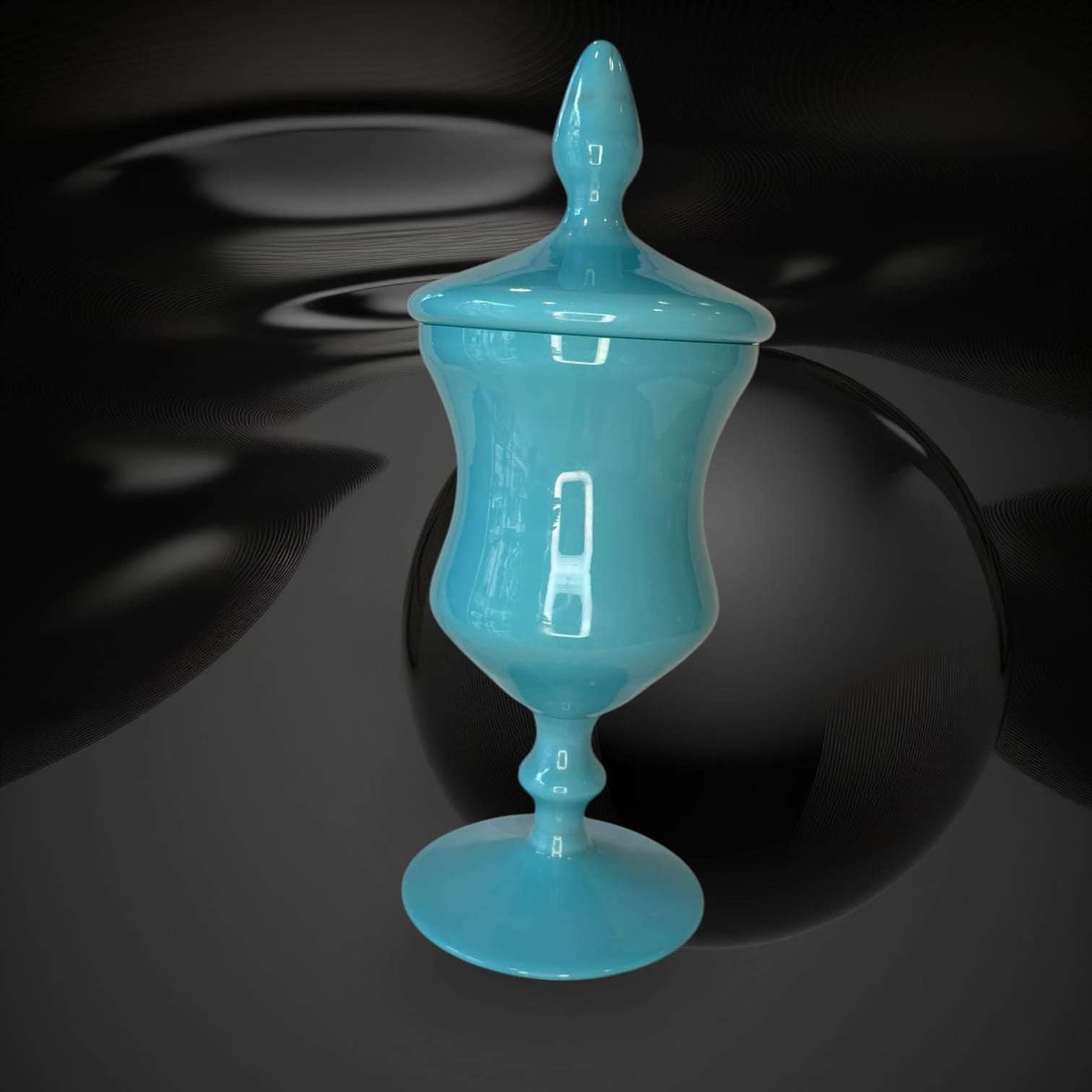 Esta Bombonera de opalina celeste es una pieza decorativa de gran elegancia visual, perfecta para quienes buscan un objeto con presencia delicada, color suave y una silueta distinguida. 