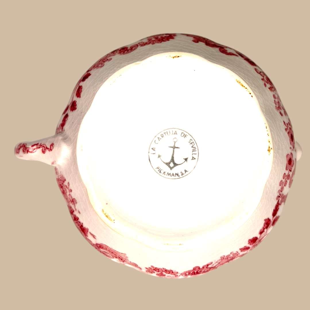 Salsera antigua La Cartuja Pickman loza roja decorativa y funcional para mesa clásica