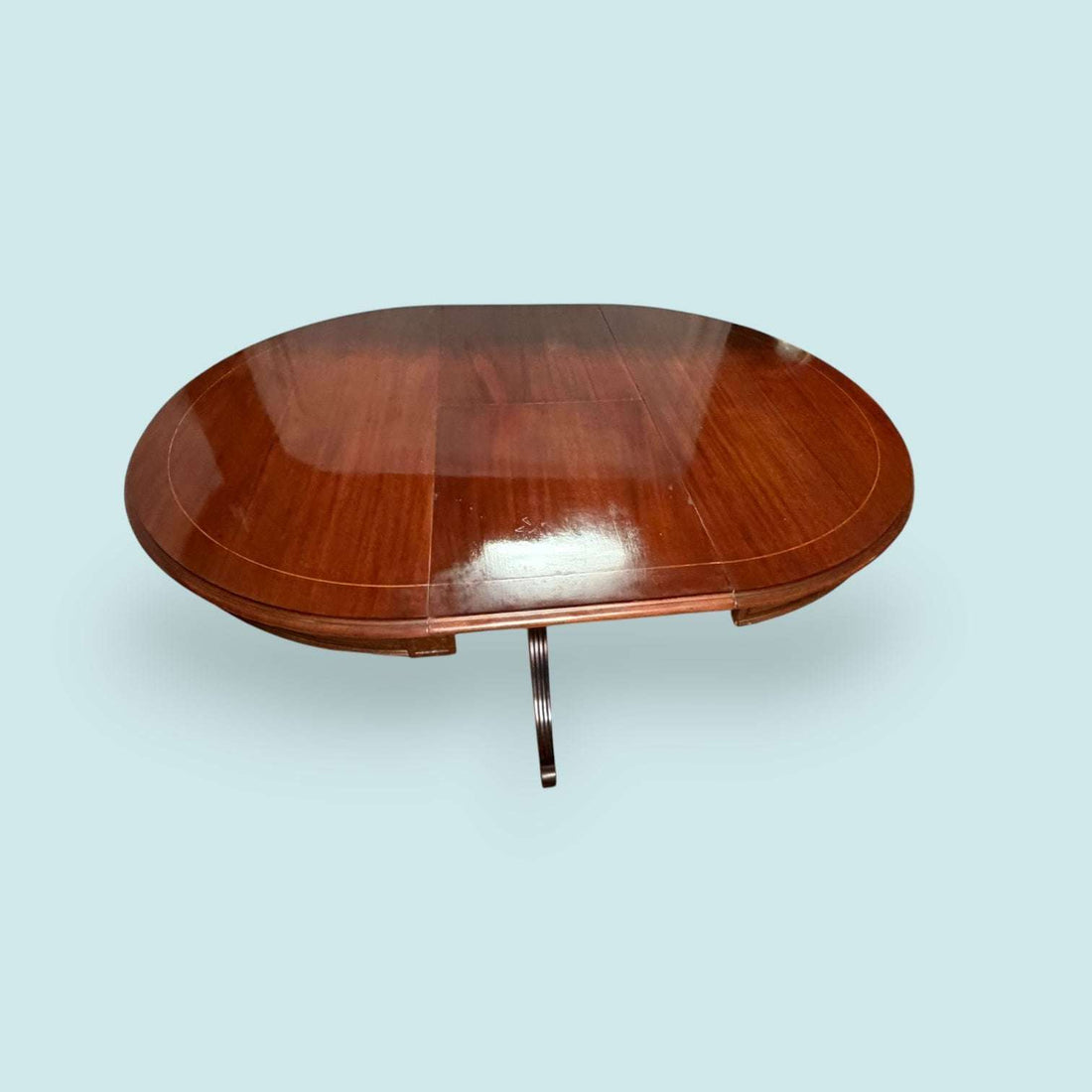 Mesa extensible de caoba con taracea para comedor - Cositas Antiguas – La Guadaña, Anticuarios Online en Jerez , vender antigüedades, muebles antiguos