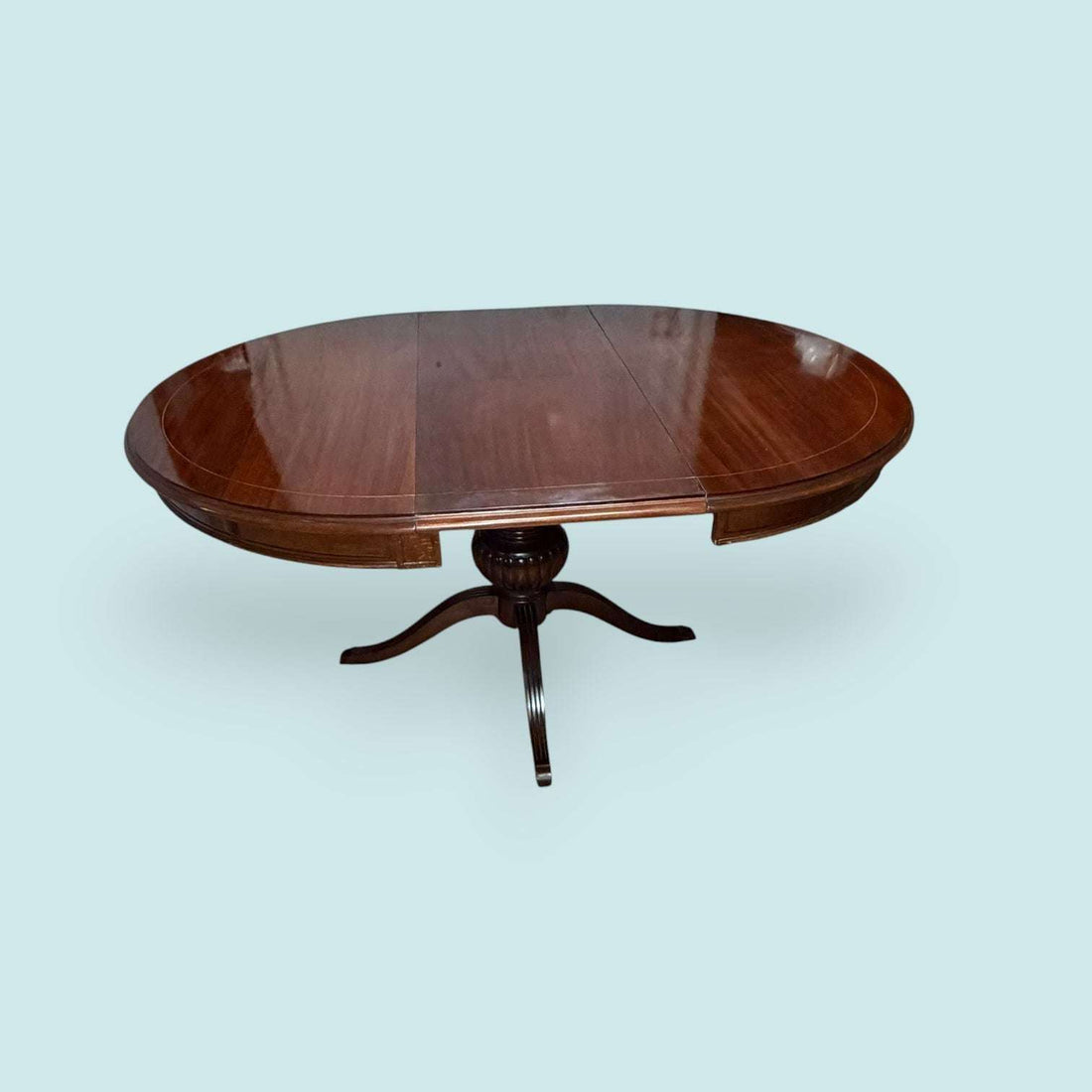 Mesa extensible de caoba con taracea para comedor - Cositas Antiguas – La Guadaña, Anticuarios Online en Jerez , vender antigüedades, muebles antiguos