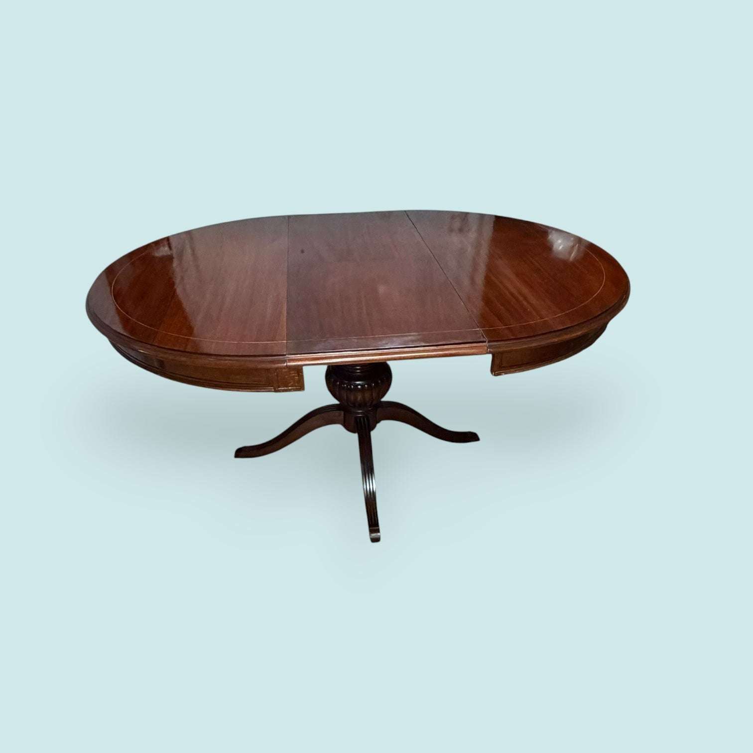Mesa extensible de caoba con taracea para comedor - Cositas Antiguas – La Guadaña, Anticuarios Online en Jerez , vender antigüedades, muebles antiguos