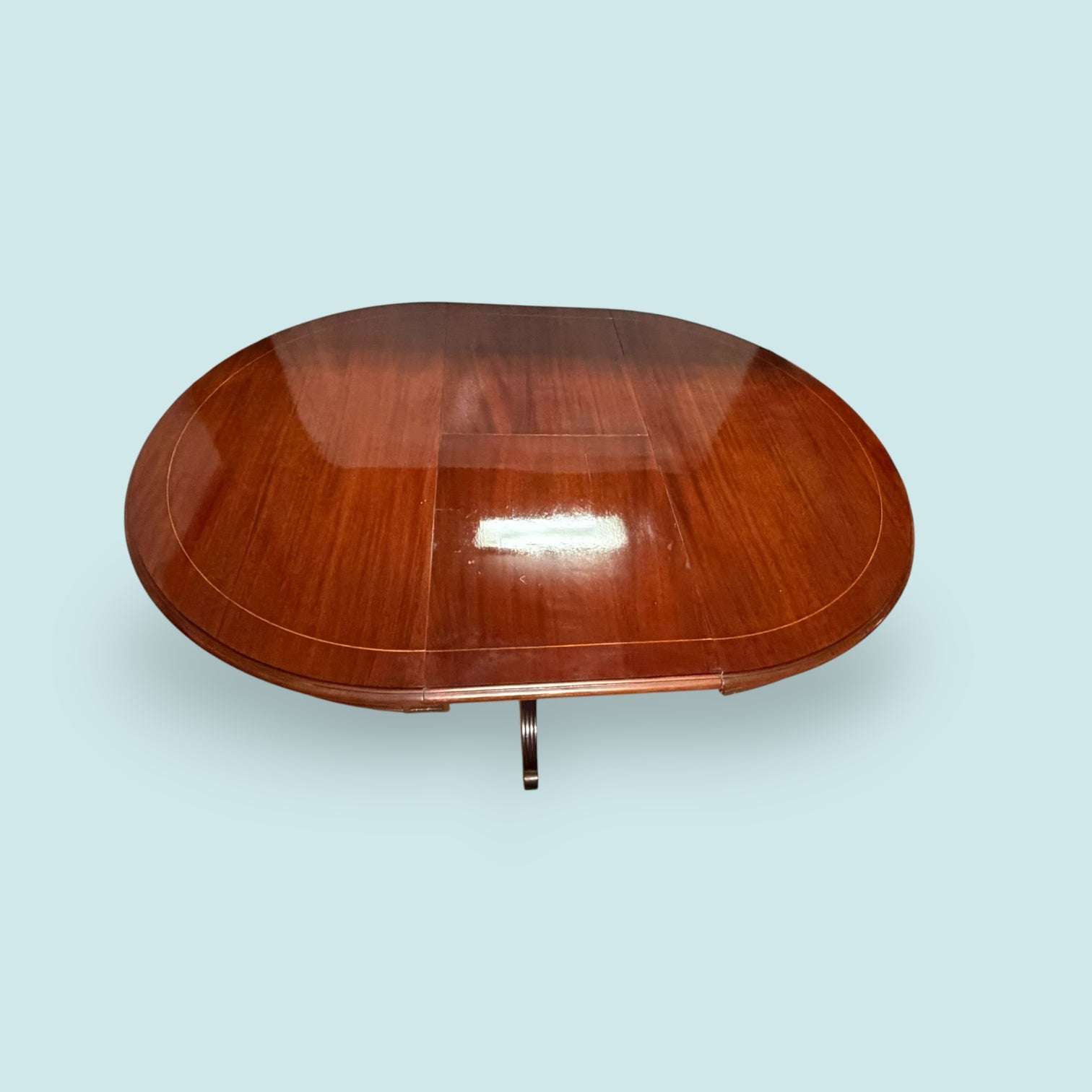 Mesa extensible de caoba con taracea para comedor - Cositas Antiguas – La Guadaña, Anticuarios Online en Jerez , vender antigüedades, muebles antiguos