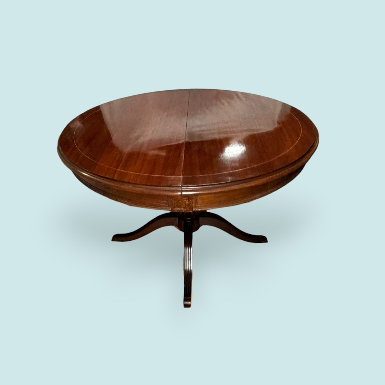 Mesa extensible de caoba con taracea para comedor - Cositas Antiguas – La Guadaña, Anticuarios Online en Jerez , vender antigüedades, muebles antiguos