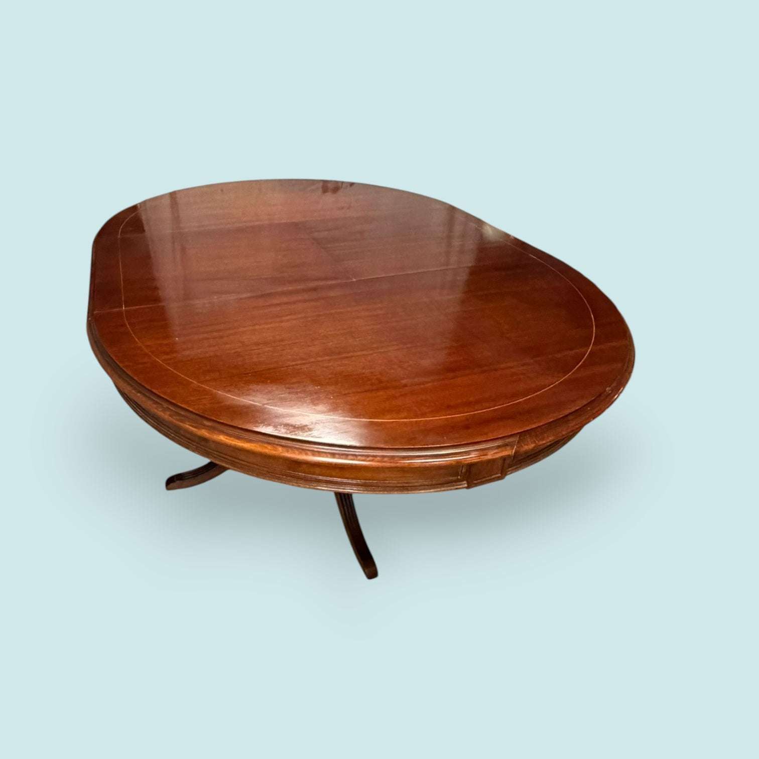 Mesa extensible de caoba con taracea para comedor - Cositas Antiguas – La Guadaña, Anticuarios Online en Jerez , vender antigüedades, muebles antiguos