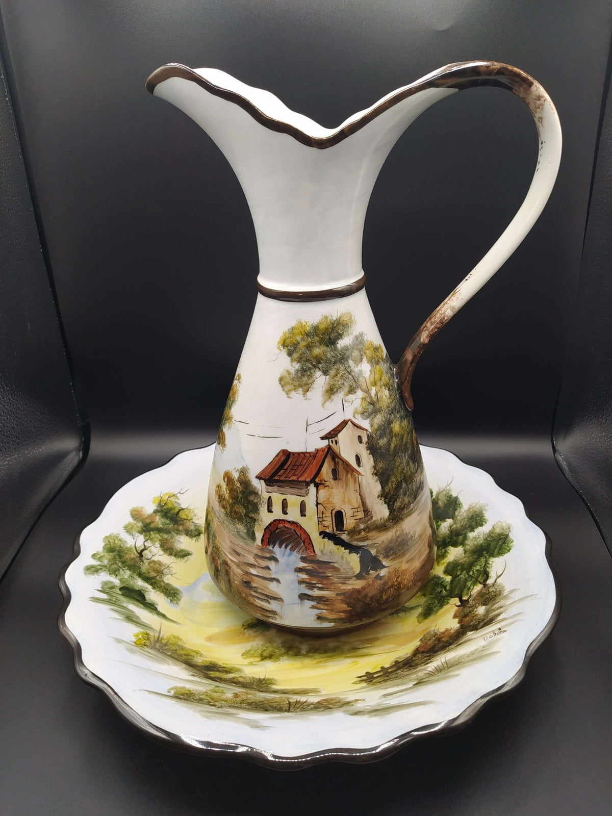 Aguamanil set de cerámica artesanal pintada a mano - Cositas Antiguas – La Guadaña, Anticuarios Online en Jerez , vender antigüedades, muebles antiguos