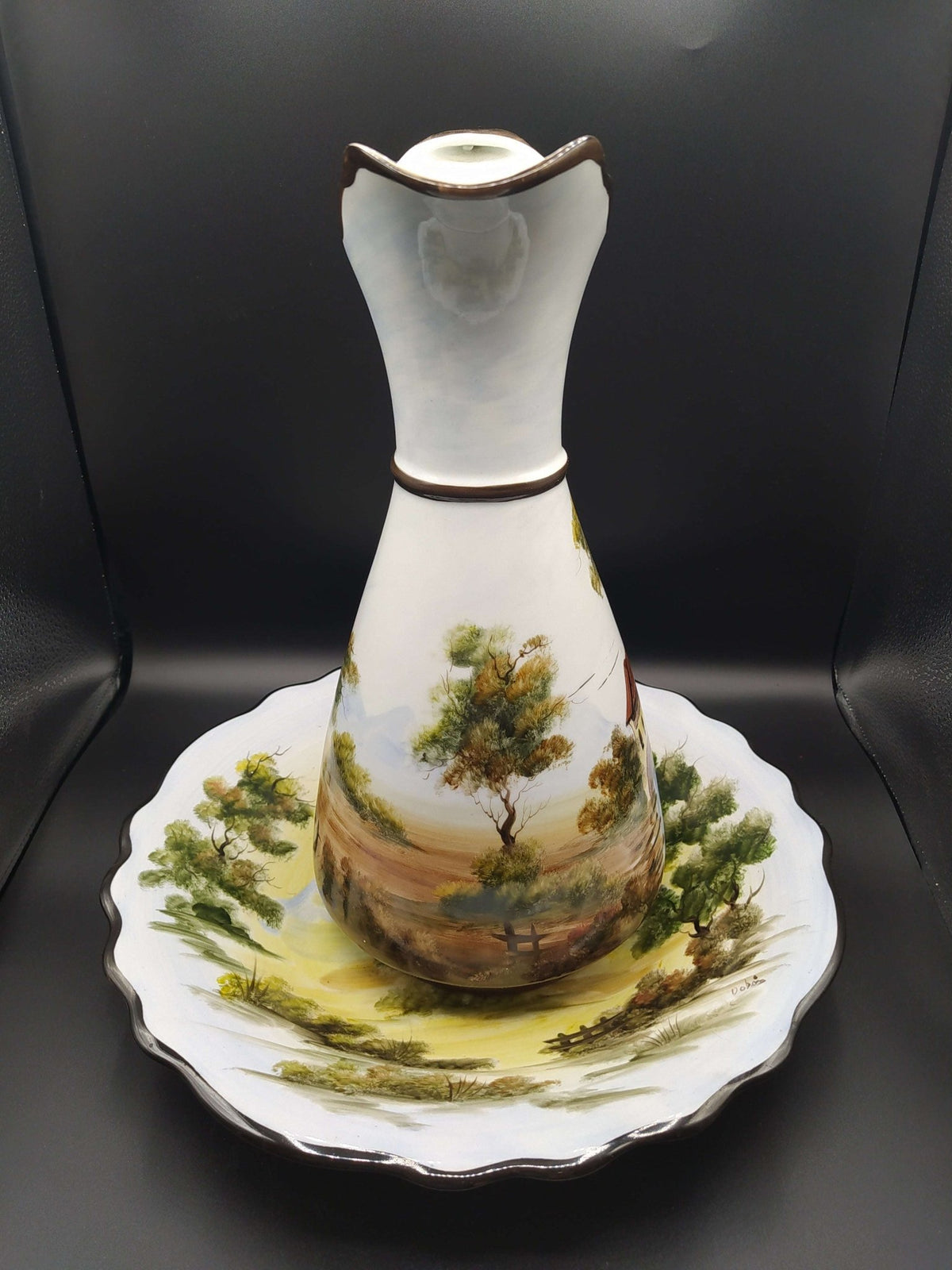 Aguamanil set de cerámica artesanal pintada a mano - Cositas Antiguas – La Guadaña, Anticuarios Online en Jerez , vender antigüedades, muebles antiguos